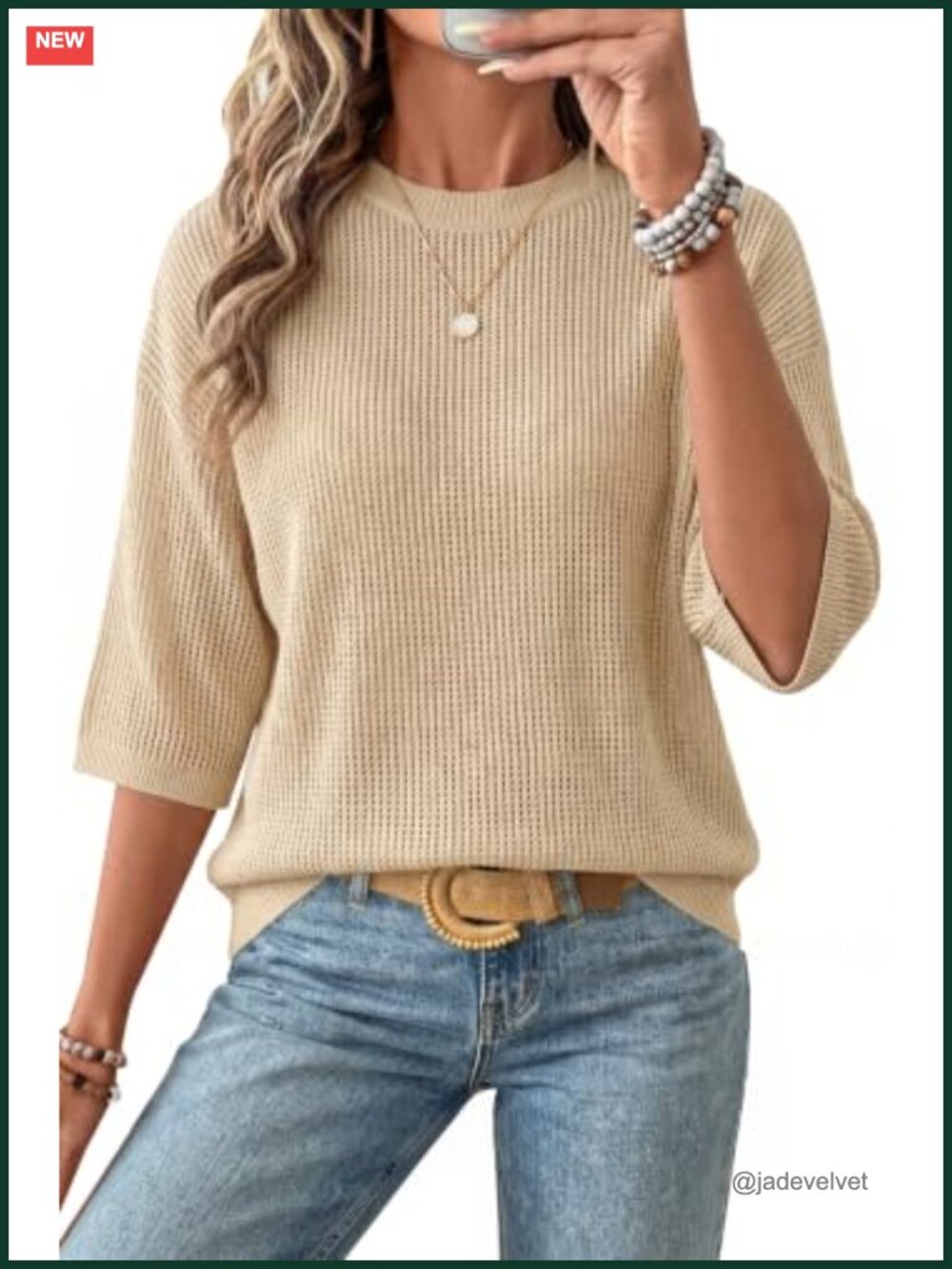 Oversized 3/4 Sleeve Crochet Sweater Summer Casual Pullover